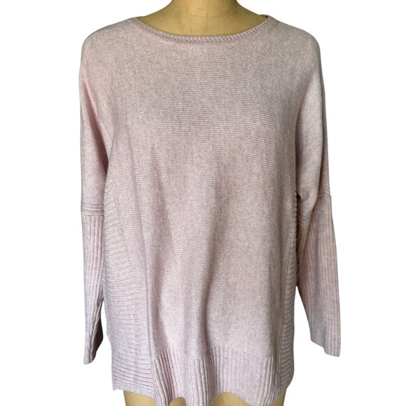 Chicos Pink Knit Sweater Size 1 M Ribbed Hem & Sleeves Relaxed Cotton & Acrylic - Picture 7 of 9